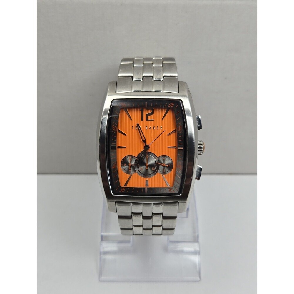 Ted Baker Mens Orange Dial Chronograph 39mm Watch Stainless Steel New Battery